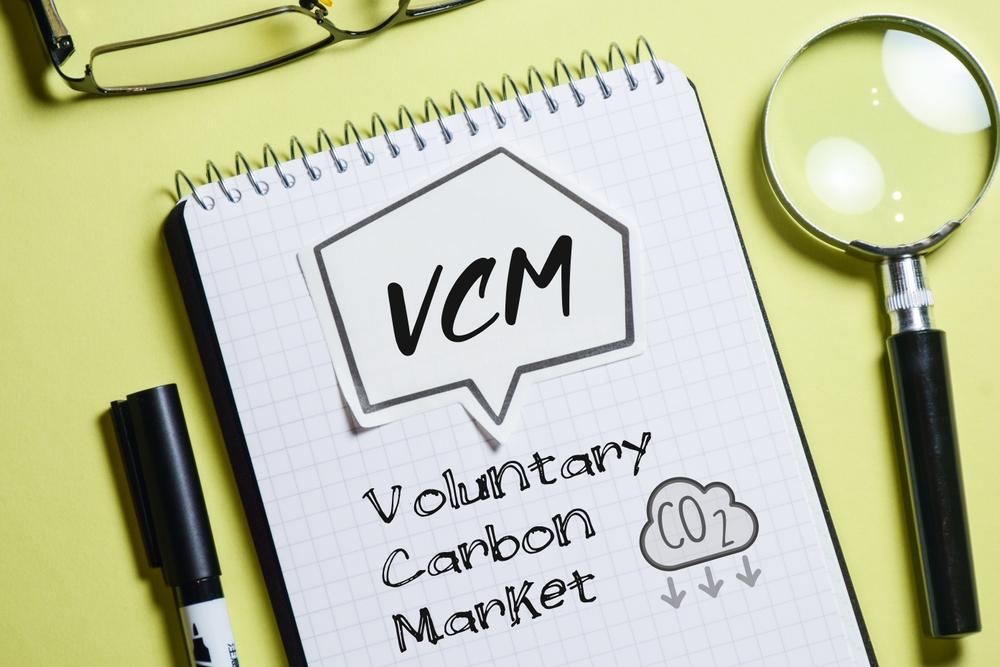 Illustration of the voluntary carbon market with a notepad and a CO2 symbol